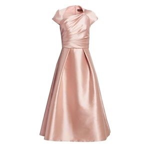 Theia Cap Sleeve Asymmetrical Taffeta Pink Dress